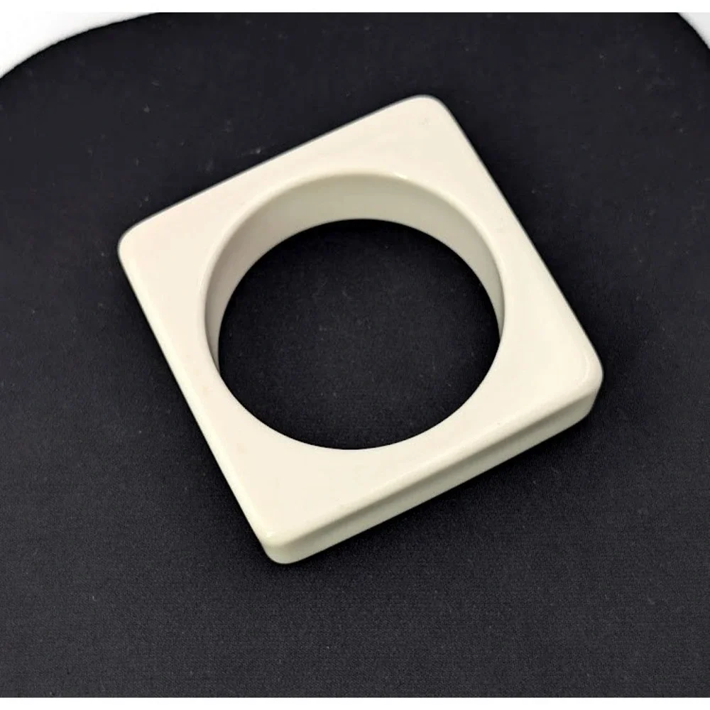 Vintage 80s Square‎ Bangle Bracelet Off White Chunky Geometric Statement
